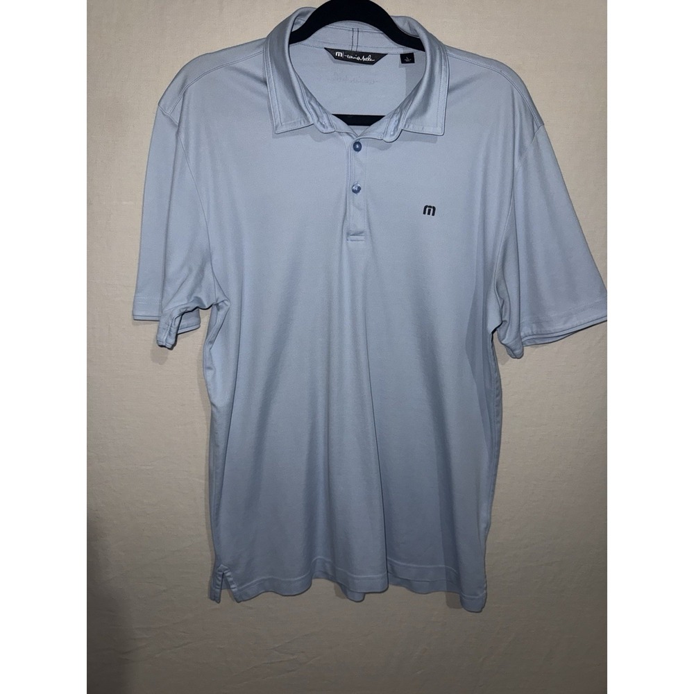Travis Mathew Polo Shirt Mens Large Blue Solid Short Sleeve Golf Cotton Stretch
